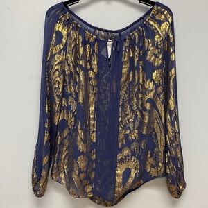 Language Women’s Metallic Foiled Sheer Blouse